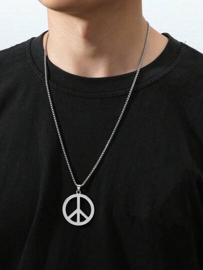 Fashionable And Popular Men Love & Peace Charm Necklace Stainless Steel Punk Hip Pop Style Alloy Material For Jewelry Gift And For A Stylish Look Valentines,Mom,Mother,Mother's Day,Gift