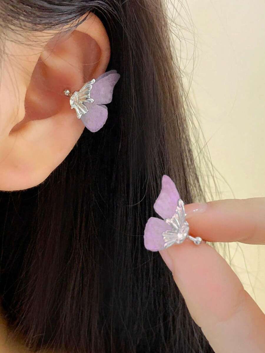 1pair Gradient Color Sweet & Delicate Fairy Butterfly Wing Design Women's Non-pierced Ear Cuff For Daily Wear - Pink - View 1