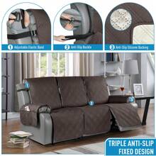 1/2/3 Seat Waterproof Recliner Sofa Cover, Non Slip Recliner Chair Covers, Washable Reclining Couch Cover Outdoor Cushion Covers Garden Furniture Protector With Elastic Straps Pocket For Pets, Cats, Dogs Chocolate Brown - 巧克力棕 - 查看 7