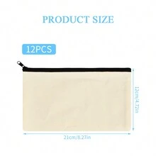 12入組布製筆袋,diy空白布袋,小拉鍊,伴娘禮物化妝包,diy、化妝、化妝品、化妝品、21×12公分米色布袋,化妝包 - 米色 - 查看 2