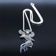 1pc Punk Phoenix Bird Shaped Stainless Steel Pendant Necklace - Silver - View 5