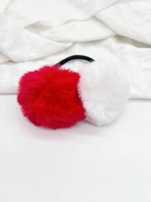 1pc Red & White Plush Ball Hair Scrunchie For Women, Winter - Red - View 1