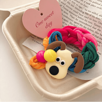 1pc Women's Super Cute Rainbow Color Thickened Hair Band With Cartoon Dog Shaped Decoration, Suitable For Daily Use ,Dopamine Valentine's Day Valentines,Hair Accessories,Ponytail ,Hair Elastics,Hair Rope,Hair Ties Ponytail Holders