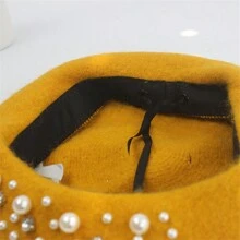 New Autumn/Winter Beret Hat, Korean Style Women's Hats With Rhinestones & Pearls, Breathable Pumpkin Shape Vintage Artist Hat, Fashion - Black - View 7