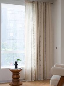 1入組幾何圖案純麻窗簾與波西米亞圖案純麻矩形窗簾,附米色流蘇裝飾,半遮光,適用於派對、餐廳、廚房、臥室、咖啡廳、健身房、大廳、法式窗戶、門、四季家居窗簾 - 米色A106-23 - 查看 2