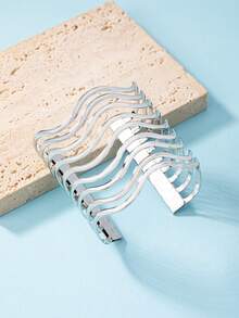 1pc Fashionable Geometric Metal Open Cuff Bracelet With Personalized Design For Women's Party - Silver - View 8