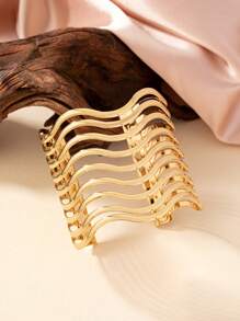 1pc Fashionable Geometric Metal Open Cuff Bracelet With Personalized Design For Women's Party - Silver - View 3