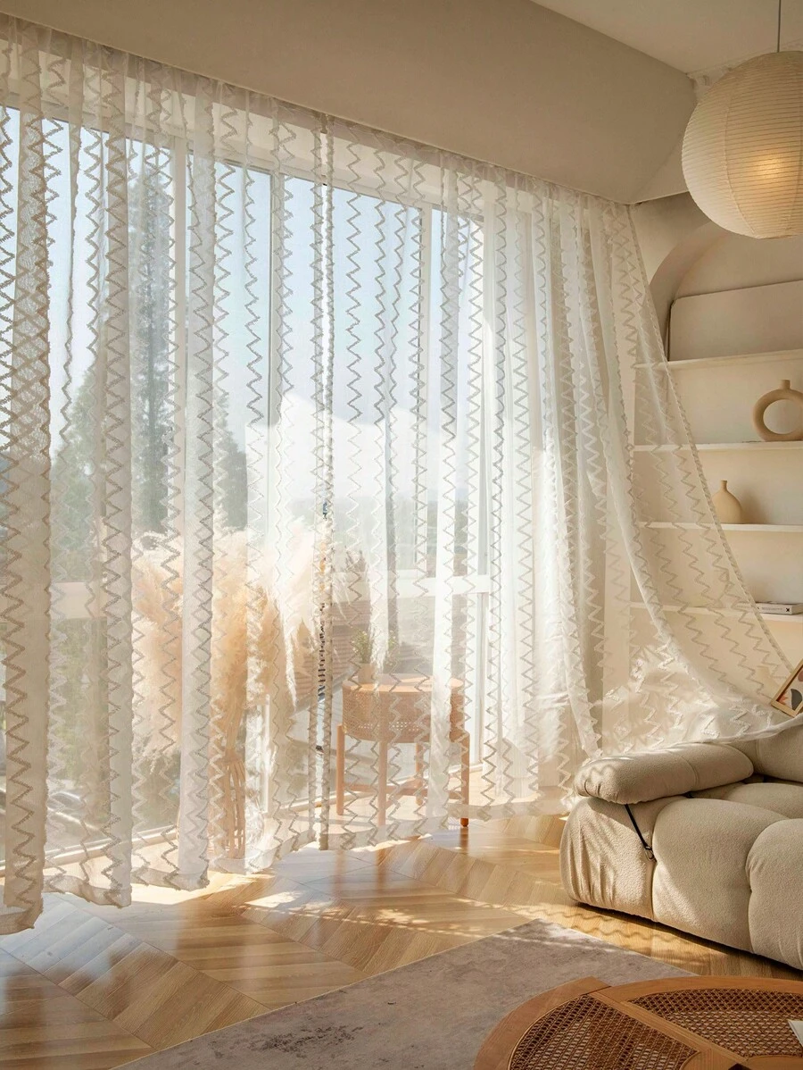 1只復古法式浪漫白色花卉紗簾