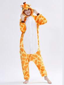 1件女士卡通動物連體睡衣,適合秋冬家居穿著、家庭、情侶及舞臺表演 - 彩色 - 查看 1