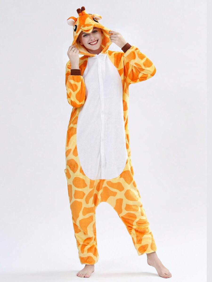 1件女士卡通動物連體睡衣,適合秋冬家居穿著、家庭、情侶及舞臺表演 - 彩色 - 查看 1