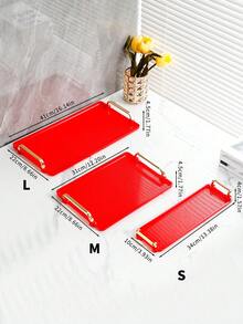 1pc Home Use Tray Set For Tea, Cup Holder, And Fruit Plate. Living Room Creative Plastic Serving Tray - Red - View 2