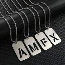 1pc Hollow Out Letter Necklace For Men, Hip Hop Sweater Chain Jewelry, Rectangular Smooth Tag Pendant - Silver - View 2