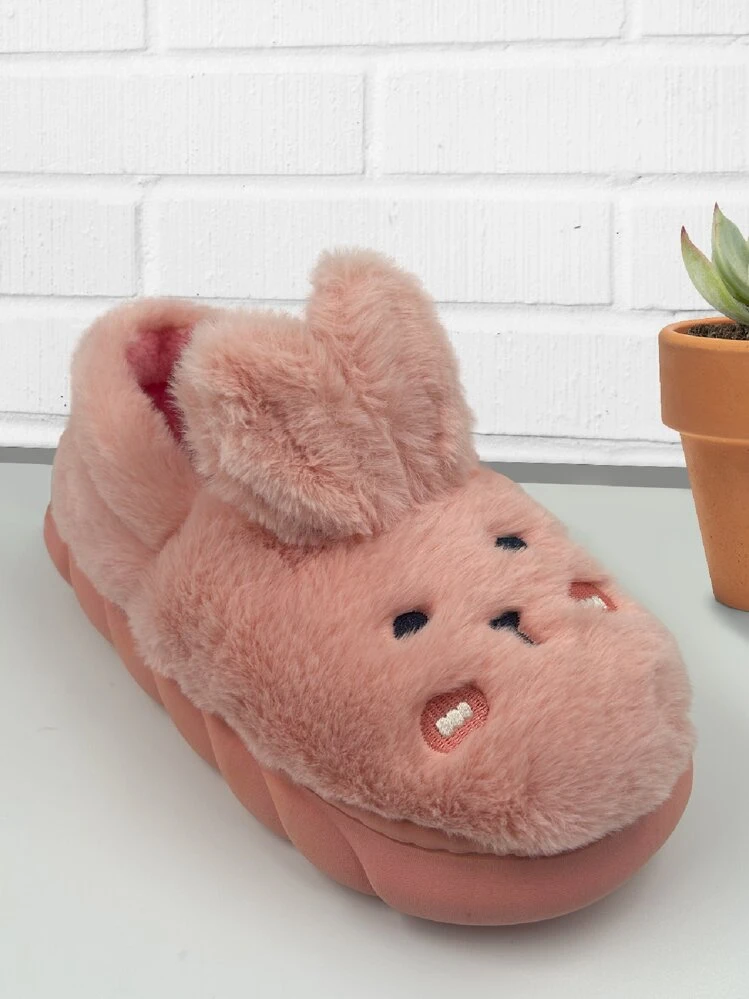 Pantuflas de conejo afelpadas cálidas con suela antiderrapante - Rosa - Añade 2