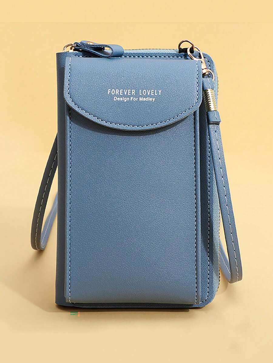 1入時尚女式長肩郵差包錢包，PU皮革手機錢包可拆卸肩帶多功能手拿包，大容量多功能純色簡約肩背小包手機袋多口袋郵差包拉鍊肩袋方形小包，旅行背包，購物手機收納袋包