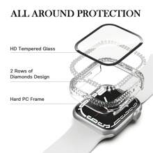 Compatible With Apple Watch Case Series 10/9/8/7/6/5/4/3/2/1/SE 38 40 41 42 44 45 46 MM With Tempered Glass Screen Protector, Double Bling Case Crystal Rhinestones Rhinestone Bumper Overall Hard PC Ultra-Thin Protective Cover - Clear - View 3