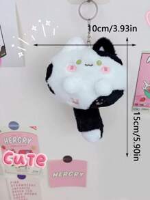 1pc 4-Inch Plush Cat Keychain That Can Make A Squeaky Sound, Can Be Used As Backpack, Schoolbag Pendant - Black and White - View 6
