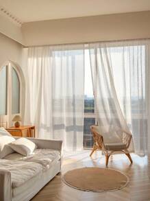 1入復古法式浪漫白色小圓點薄紗簾 - 白色 - 查看 3