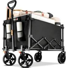 Debao Collapsible Wagon Cart Heavy Duty Foldable, Portable Folding Wagon with Ultra-Compact Design, Utility Grocery Wagon for Camping Sports Shopping, Black