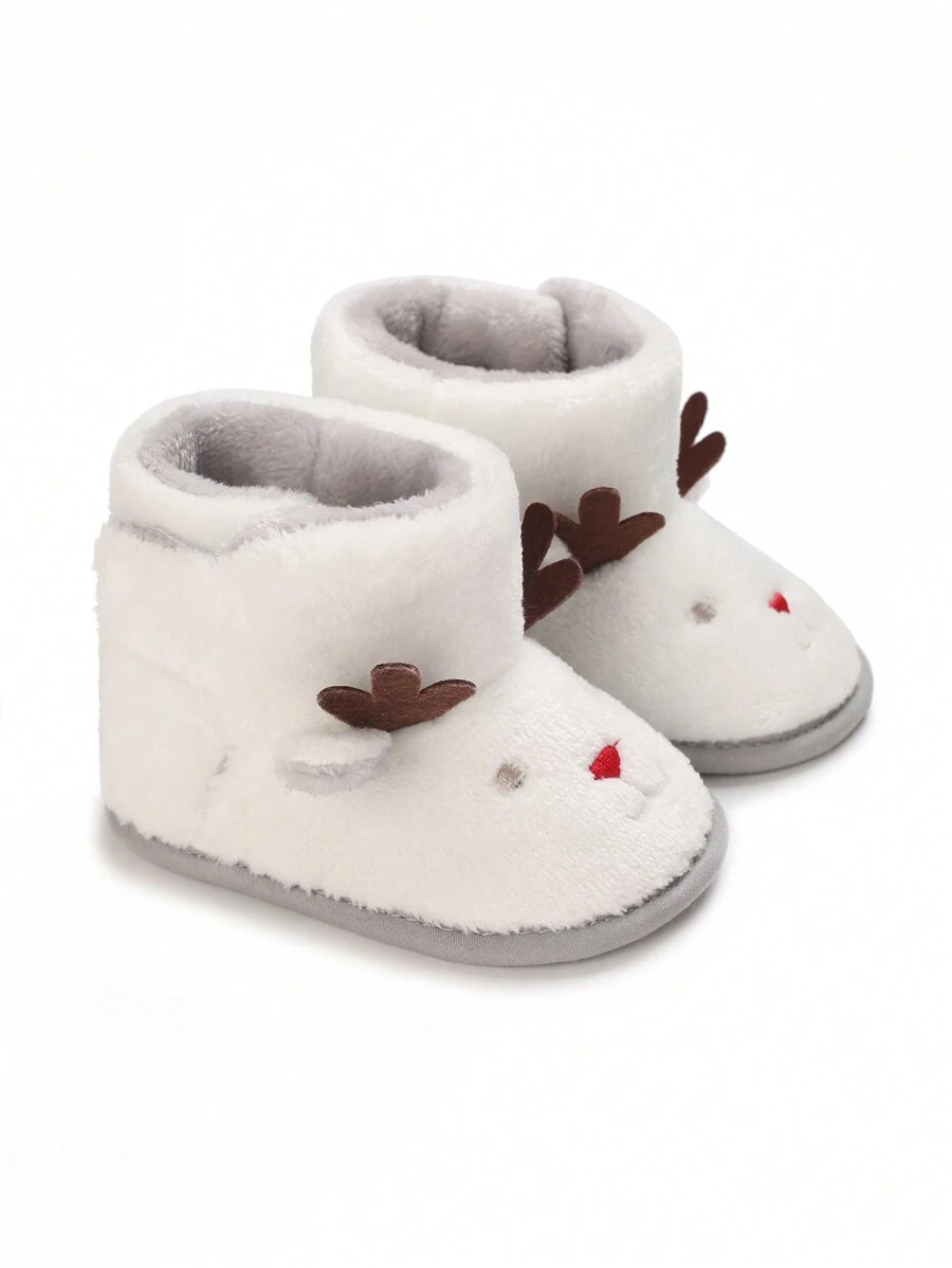 婴儿鞋圣诞风格软底鹿卡通图案学步鞋适合0-1岁男孩和女孩，秋冬