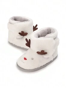 婴儿鞋圣诞风格软底鹿卡通图案学步鞋适合0-1岁男孩和女孩，秋冬