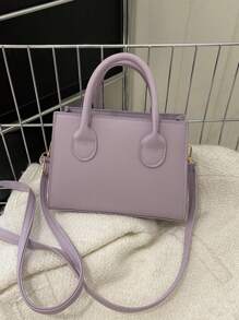 Solid Color Pu Leather Handbag, Minimalist Casual Small Square Bag For Commuting, Mini Shoulder Bag For Fashionable And Practical Outing - Mauve Purple - View 1