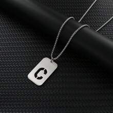 1pc Hollow Out Letter Necklace For Men, Hip Hop Sweater Chain Jewelry, Rectangular Smooth Tag Pendant - Silver - View 32