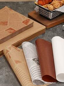 50入組漢堡矽膠紙烘烤炸雞吸油不透油紙點心薯條墊紙英文報紙托盤油漬紙 - 本色 - 查看 7