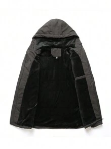 男士防风户外夹克，商务风格加厚连帽棉服外套健身服男 - 黑色 - 查看 3