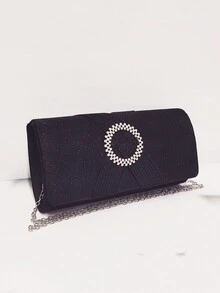 1pc Sparkling Glitter & Metallic Hardware Decor Round Ring Hard Case Fashion Evening Bag, Crossbody, Large Capacity, Suitable For Women Wedding Party Daily Use - Black - View 2