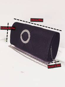 1pc Sparkling Glitter & Metallic Hardware Decor Round Ring Hard Case Fashion Evening Bag, Crossbody, Large Capacity, Suitable For Women Wedding Party Daily Use - Black - View 4