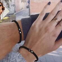 1 pulseira trançada com coração preto e branco + 26 letras, corrente de joias minimalista e versátil para casais com formato de coração