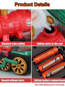 1 件兒童音樂噴霧電動火車玩具,360 度旋轉,燈光音樂效果,聖誕禮物 - 紅色 - 查看 5
