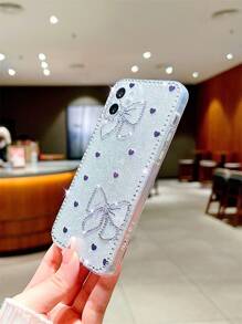 1入韓國高透明閃亮鑲邊蝴蝶結手機殼，可用於蘋果和三星手機 - 彩色 - 查看 2