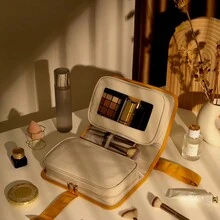 LEHUO Travel 1pc Book Style Portable Large Capacity Cosmetic Bag, Makeup Storage Case For Skincare Products Spring Minimalist - Yellow - View 2