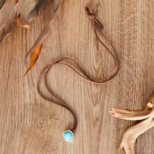 復古創意幾何綠松石時尚吊墜項鏈,波西米亞風格女士皮革鏈條,節日禮物的完美之選 - 銀色 - 查看 4