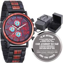 男士个性化雕刻木制手表，时尚木质与不锈钢组合石英休闲男士腕表，适合男士的个性化礼物，适合丈夫的周年纪念礼物，适合他的生日圣诞礼物