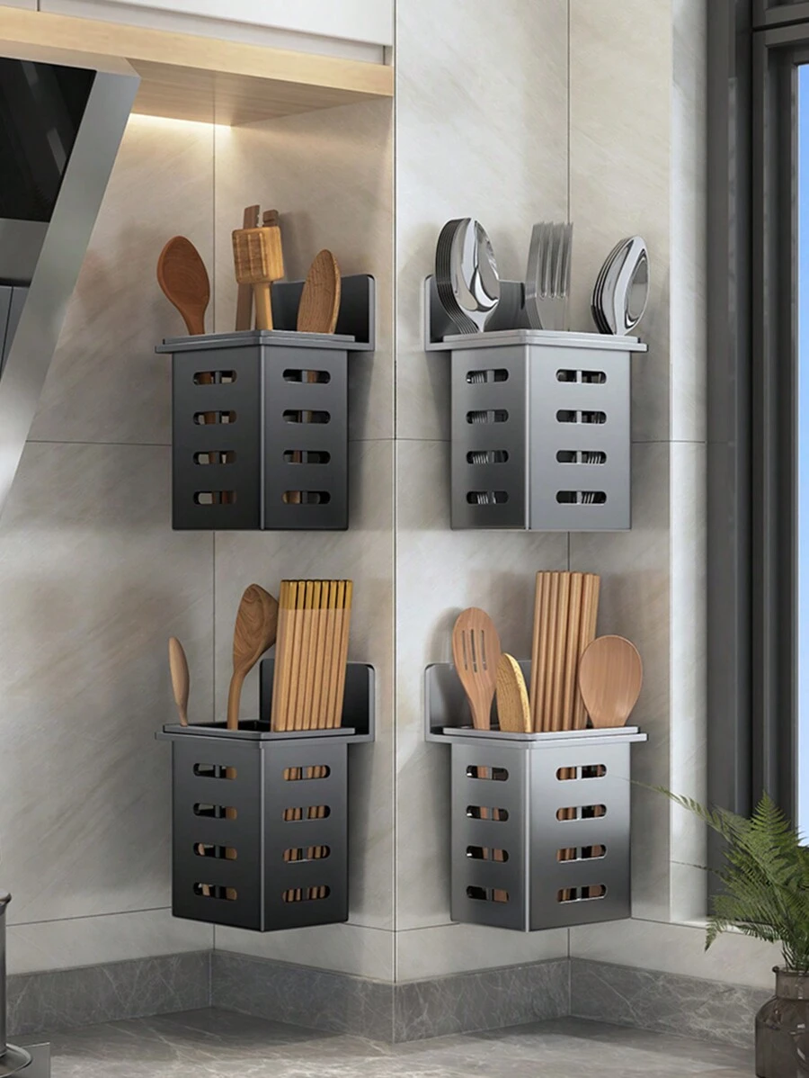 1入/2入組黑/白/透明廚房儲物架,壁掛式並可排水,多功能廚房器具和餐具儲物架k010,黑色,1入組 - 黑色 - 查看 1