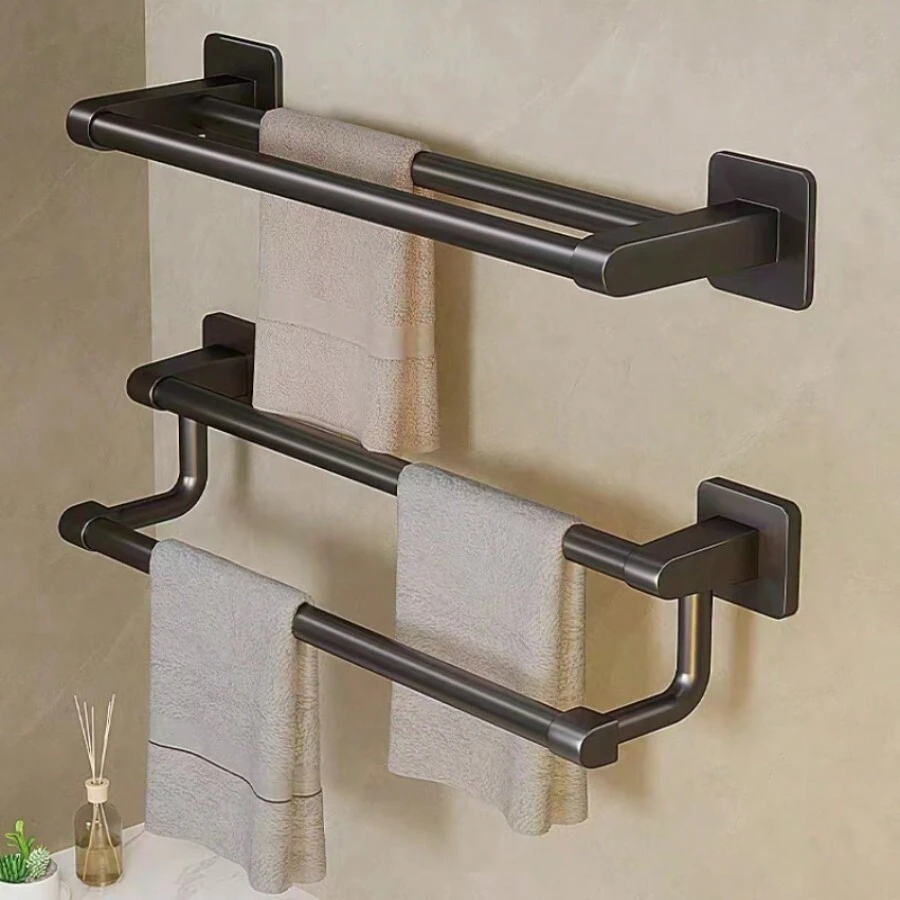 1入組免鑽浴室雙層毛巾架,壁掛式毛巾,浴巾架,毛巾雙桿收納掛鉤,適合收納毛巾,拖鞋等。