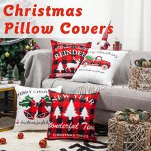 4pcs/set Christmas Decorative Pillow Covers Made Of Holland Velvet For Living Room, Festive Plaid Square Cushion Covers For Sofa - Christmas 04 - View 1