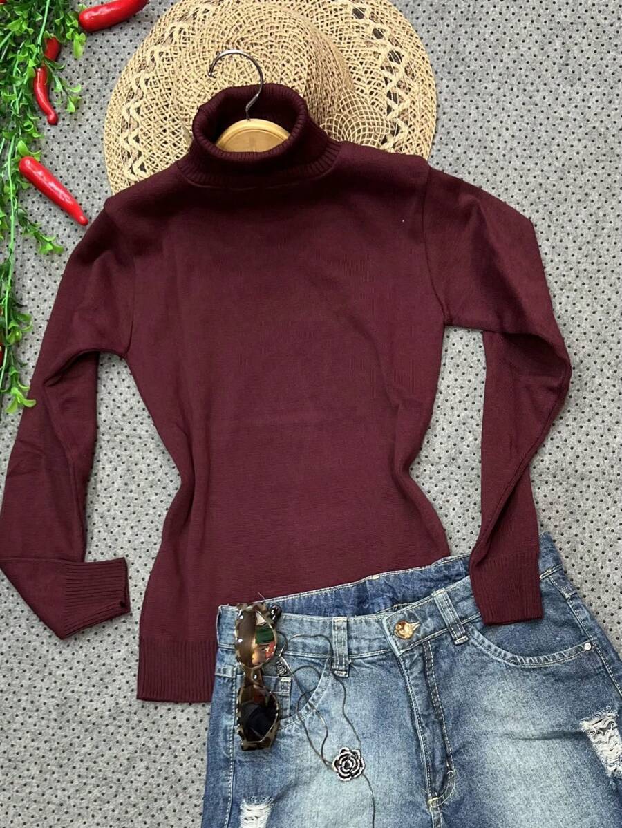 Women Knit Tops - Burgundy - View 1