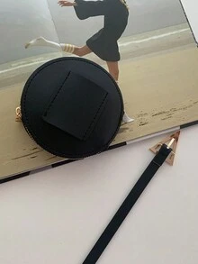 1個女士安全包,三角扣式街頭時尚腰帶,圓形袋子,多功能裝飾性pu皮革腰帶,可結繩,多用途拉鍊口袋腰包