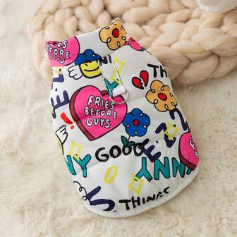 1 Pieza Chaleco De Peluche Lindo Con Grafiti Para Mascotas, Perfecto Para Otoño E Invierno