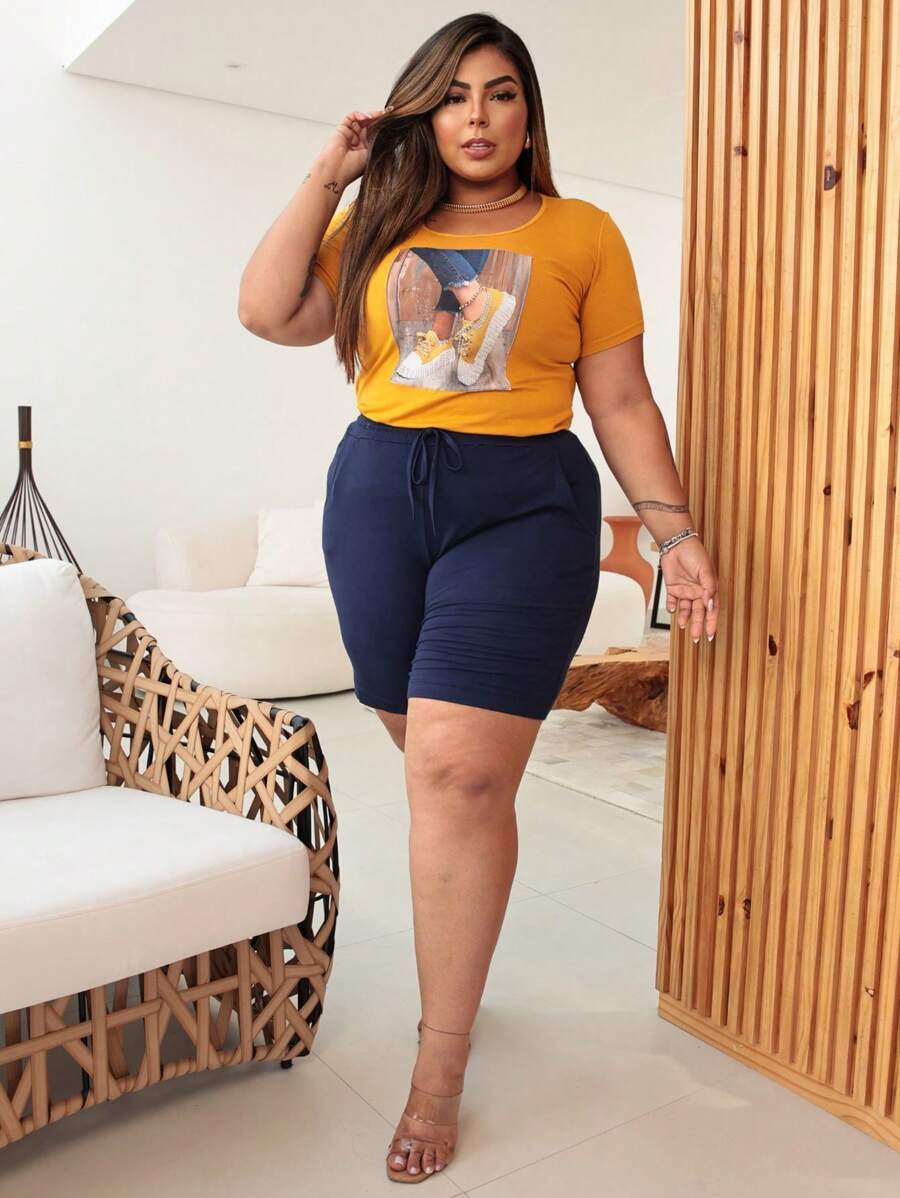 Plus Size Shorts - Navy Blue - View 1