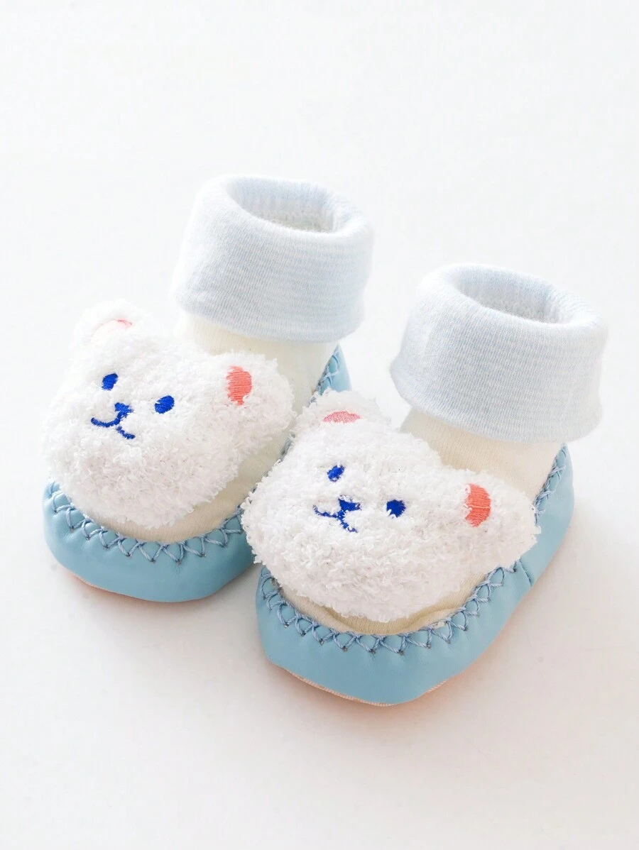 1雙中性寶寶藍色卡通可愛防滑地板襪冬季保暖嬰兒襪鞋室內學步襪 - 彩色 - 查看 1