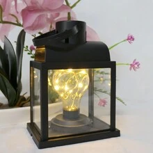 1 Pc Black Arched Roof Lantern With LED Lamp Bulb Light-Glittering Indoor Lantern For Festive Home Decoration - Black - View 4