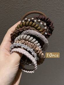 10入組女性簡約彈性髮圈