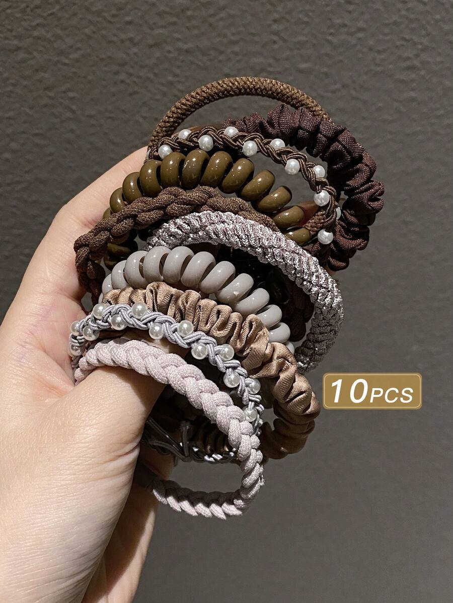 10入組女性簡約彈性髮圈