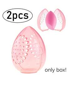 2入組化妝工具蛋收納盒,美妝蛋掛架收納盒,妝前海綿架與透明蛋形化妝海綿盒 - 粉色 - 查看 2