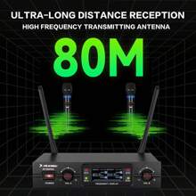 Xduomic Sh-900pro 無線麥克風專業 Uhf 2 頻無線動態麥克風手持麥克風系統,照明麥克風,適合家庭卡拉ok、會議、派對、、dj、婚禮等 80 米 - 黑色 - 查看 4