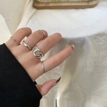 5pcs/set Unique Hollow Out Open Finger Rings, Metallic Texture, Joint Ring For Women - Silver - View 1